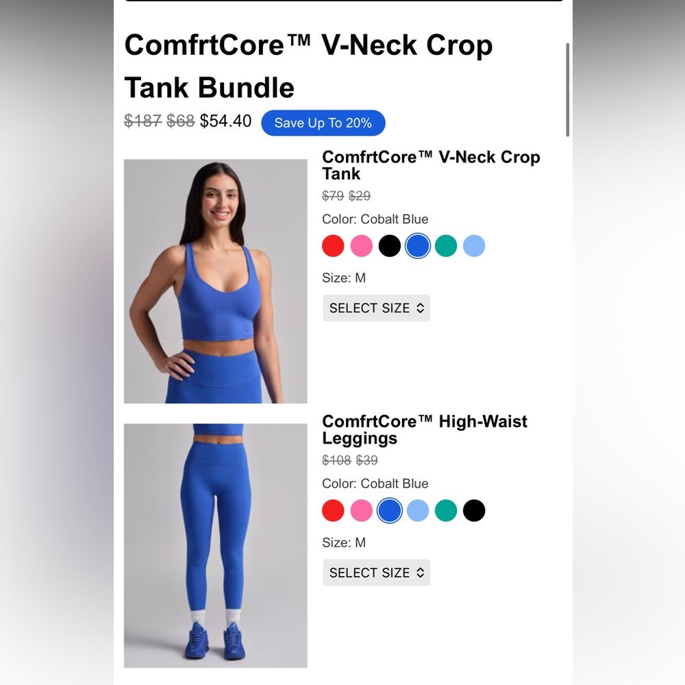 ComfrtCore™ High-Waist Leggings and V Neck Crop Top — Cobalt Blue (Set)